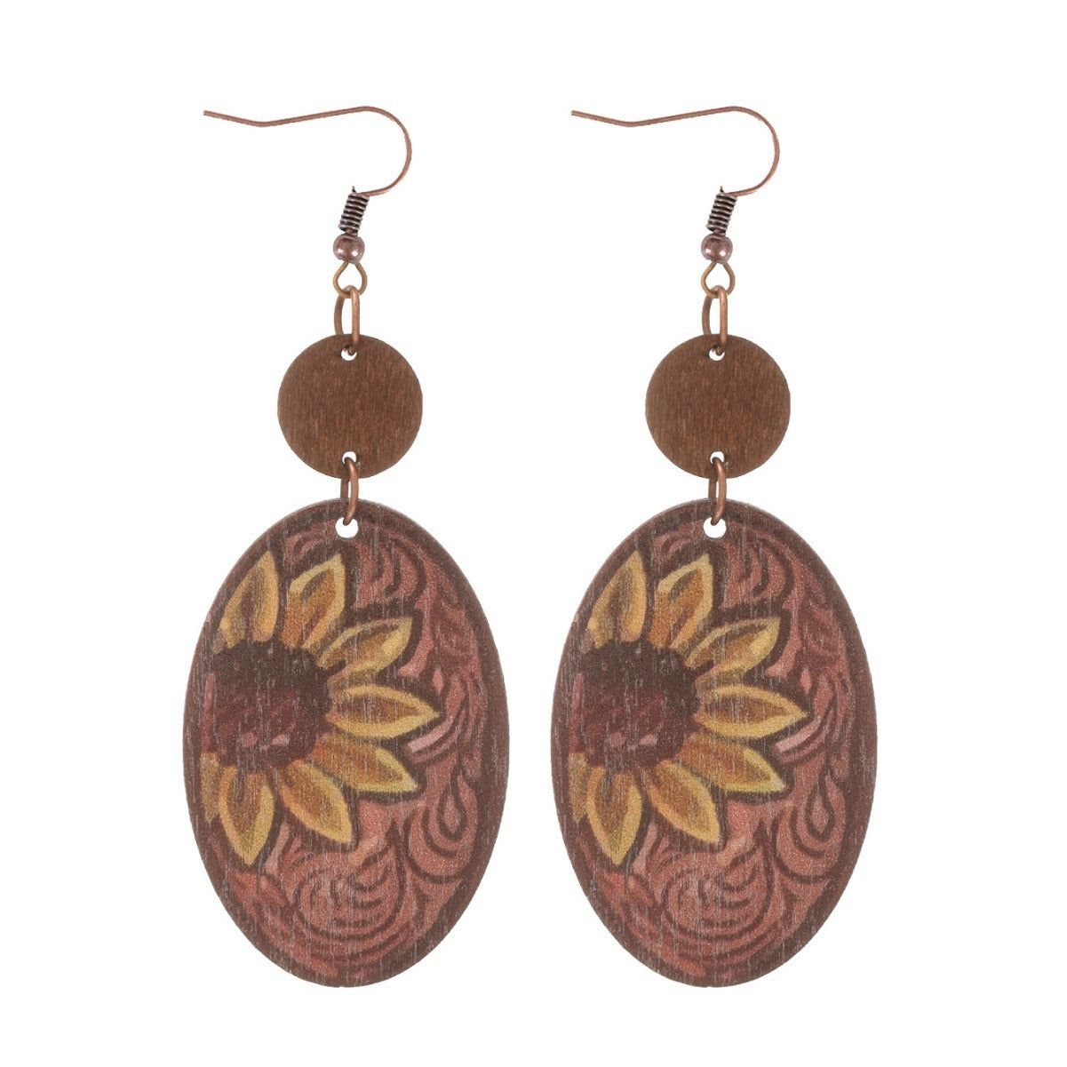 Wholesale Western style cactus sunflower earrings wooden earrings